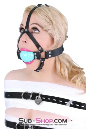 0593A      2" Leather Ball Gag Trainer, Diamond Blue Ball