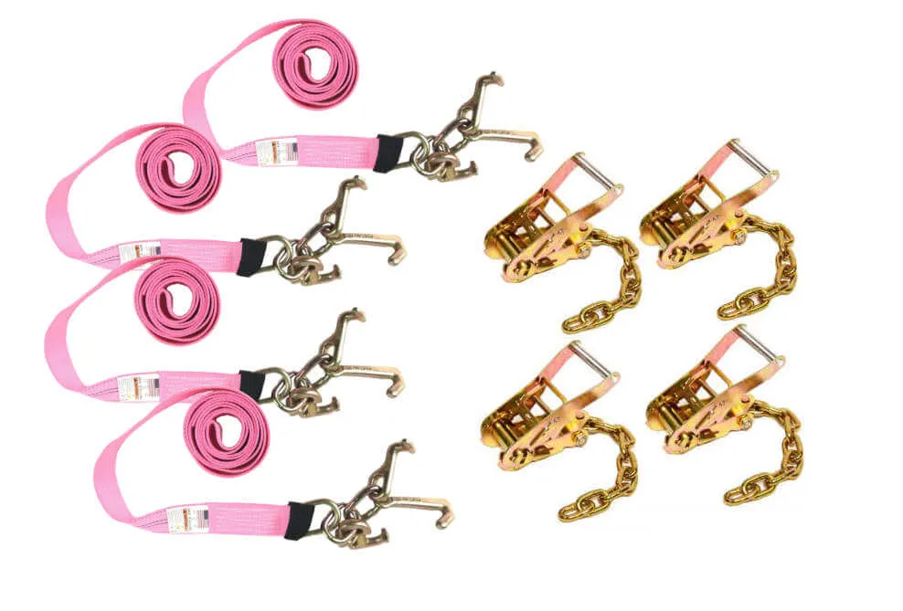 10' Cluster RTJ Straps & Chain Ratchets Diamond Weave (4 Pack) - PINK