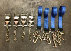 10' Cluster RTJ Straps & Chain Ratchets Diamond Weave Tie Down Kit - BLUE