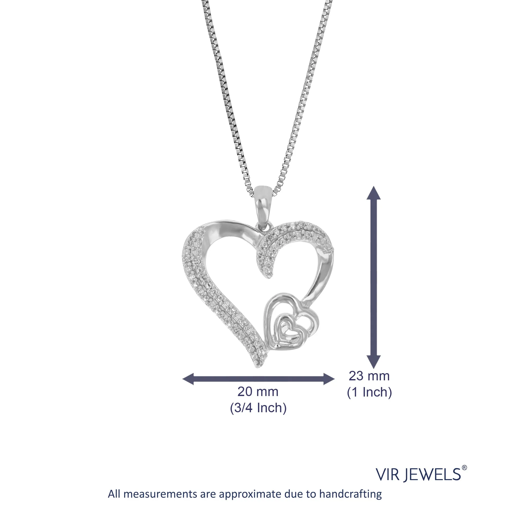 1/10 cttw Lab Grown Round Diamond Pendant Necklace For Women .925 Sterling Silver 3/4 Inch With 18 Inch Chain