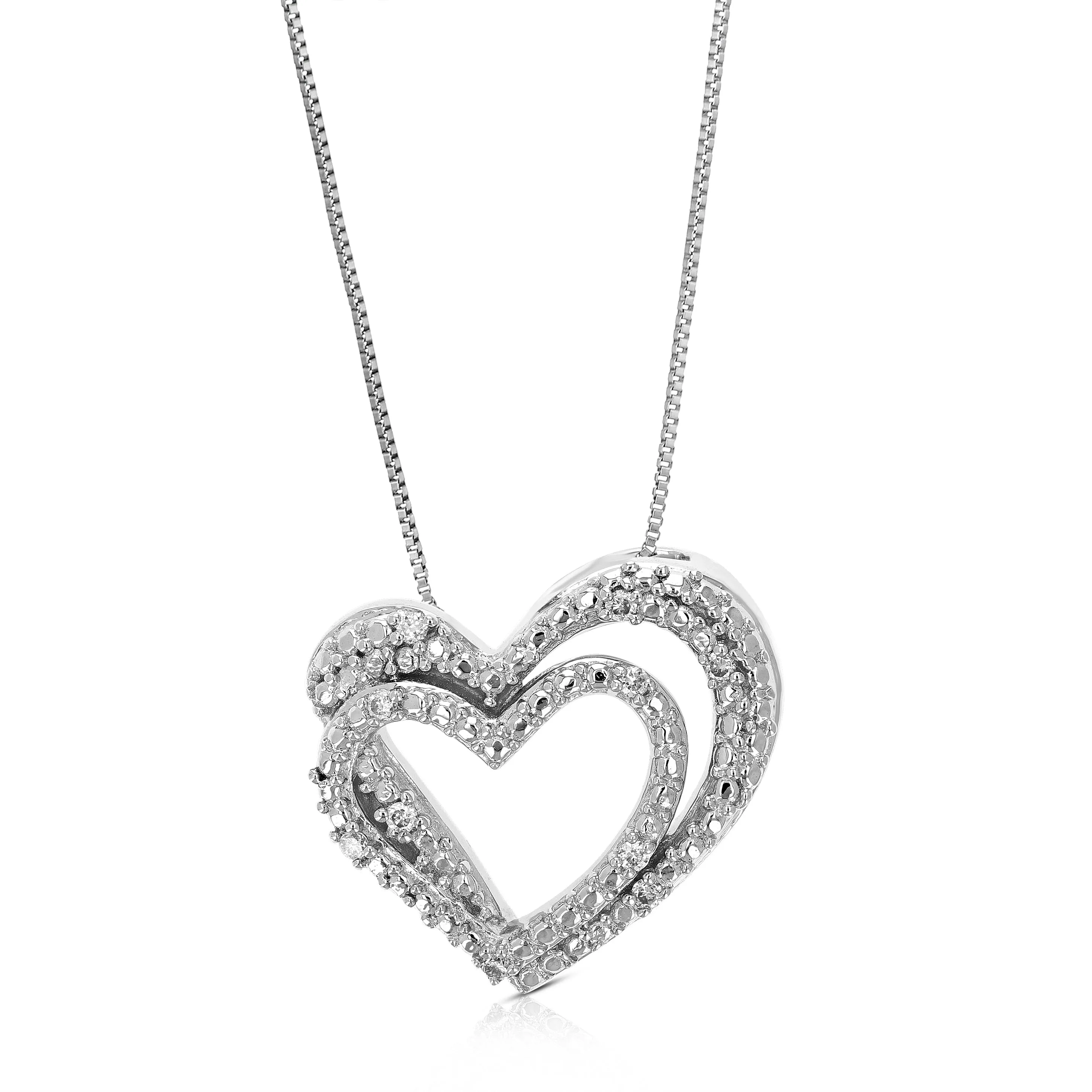 1/14 cttw Lab Grown Diamond Heart Pendant Necklace .925 Sterling Silver 1/2 Inch with 18 Inch Chain, Size 1/2 Inch