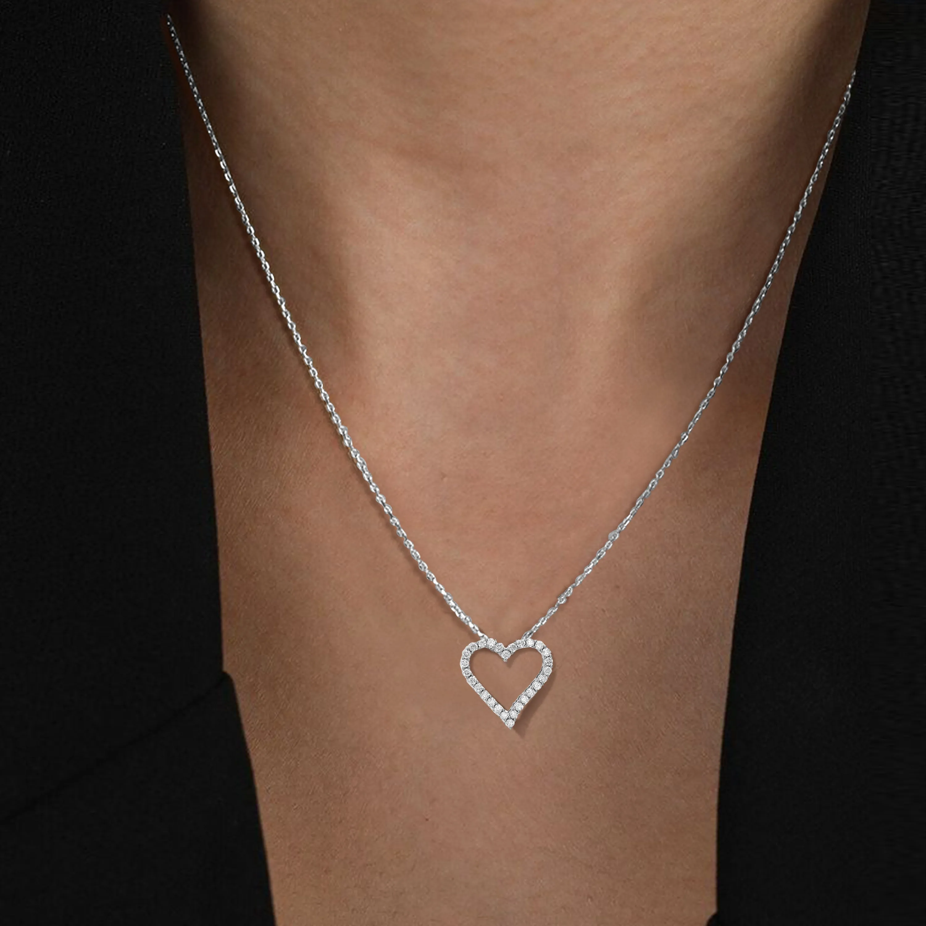 1/2 cttw Lab Created Diamond Heart Pendant Necklace Sterling Silver 2/3 Inch