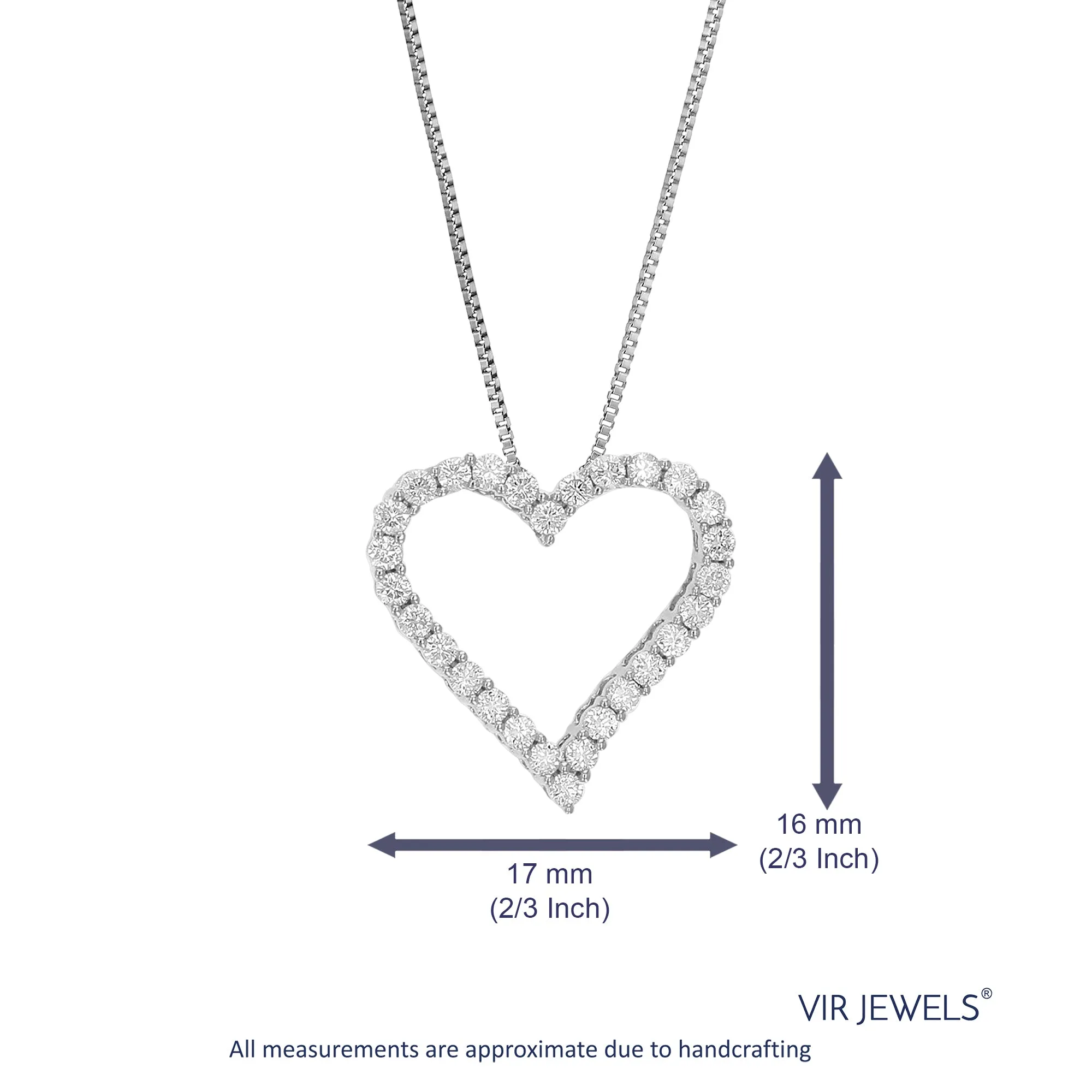 1/2 cttw Lab Created Diamond Heart Pendant Necklace Sterling Silver 2/3 Inch