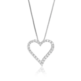 1/2 cttw Lab Created Diamond Heart Pendant Necklace Sterling Silver 2/3 Inch