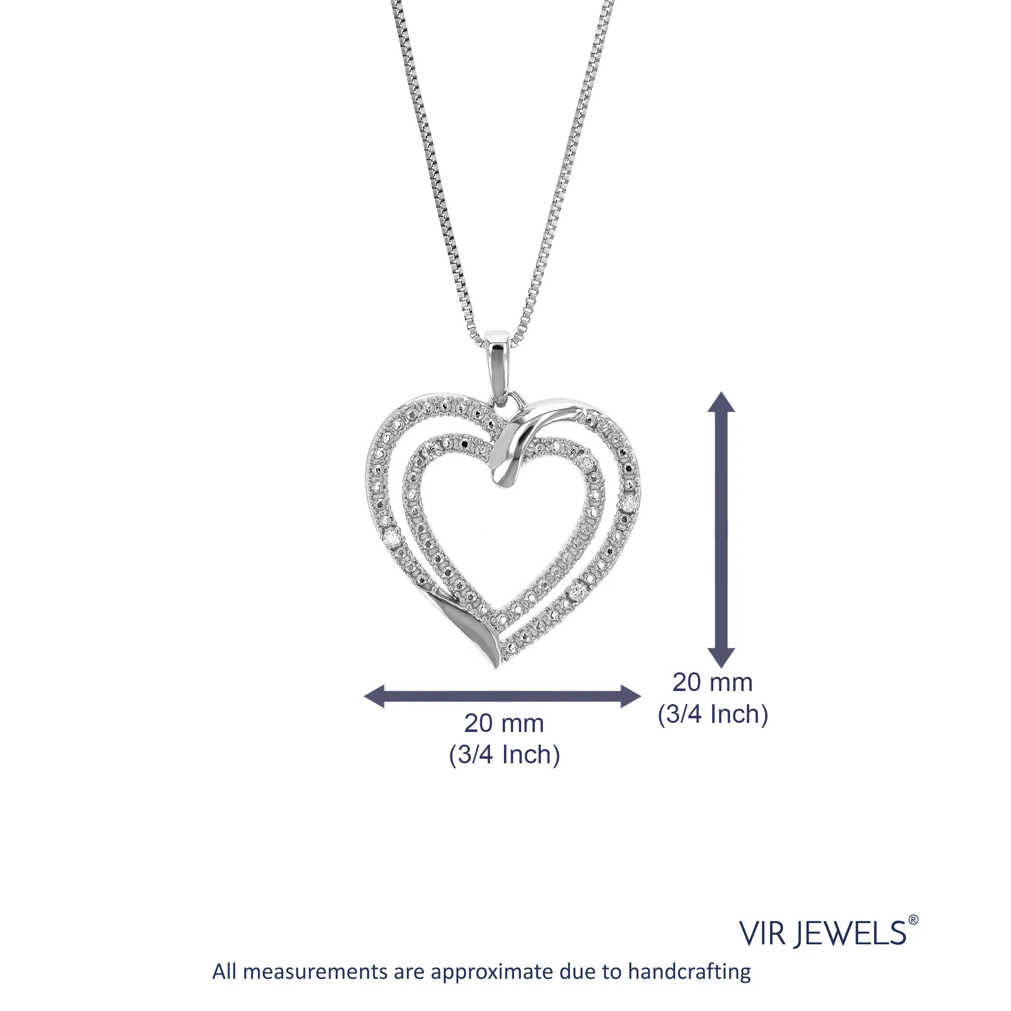 1/20 cttw Lab Grown Diamond Heart Pendant Necklace .925 Sterling Silver 3/4 Inch with 18 Inch Chain, Size 3/4 Inch
