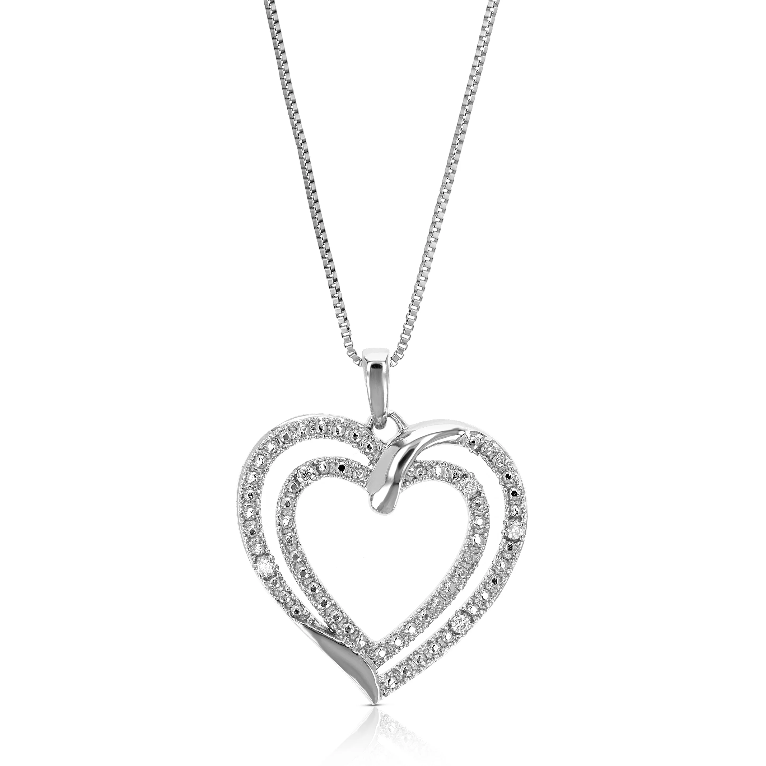 1/20 cttw Lab Grown Diamond Heart Pendant Necklace .925 Sterling Silver 3/4 Inch with 18 Inch Chain, Size 3/4 Inch
