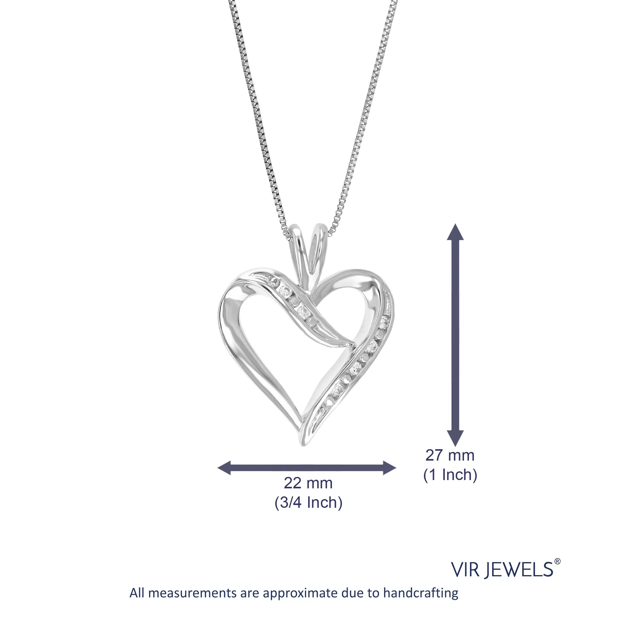 1/20 cttw Round Cut 6 Stones Lab Grown Diamond Heart Pendant Necklace .925 Sterling Silver 3/4 Inch With 18 Inch Chain