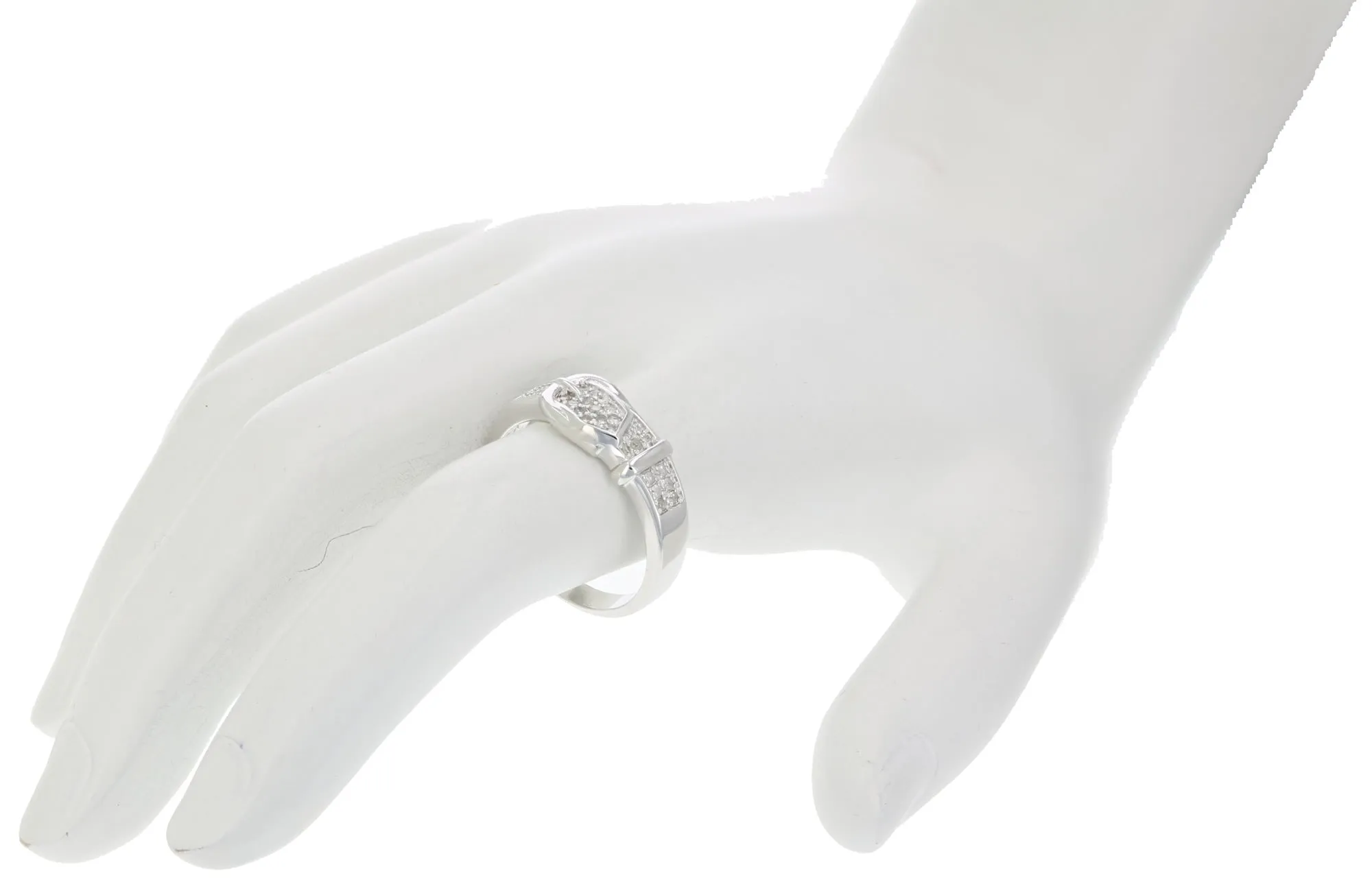 1/6 cttw Diamond Buckle Ring in .925 Sterling Silver with Rhodium Plating Round