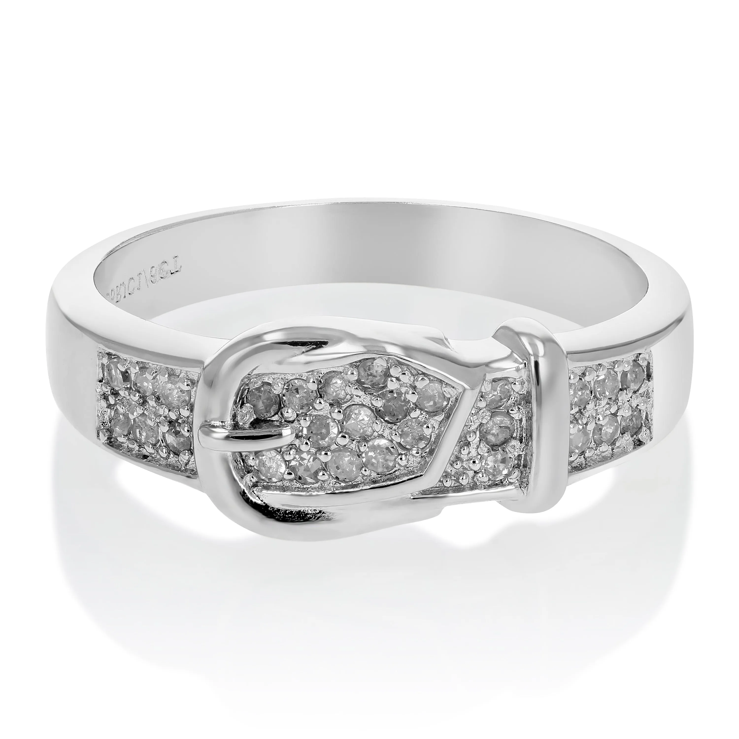 1/6 cttw Diamond Buckle Ring in .925 Sterling Silver with Rhodium Plating Round