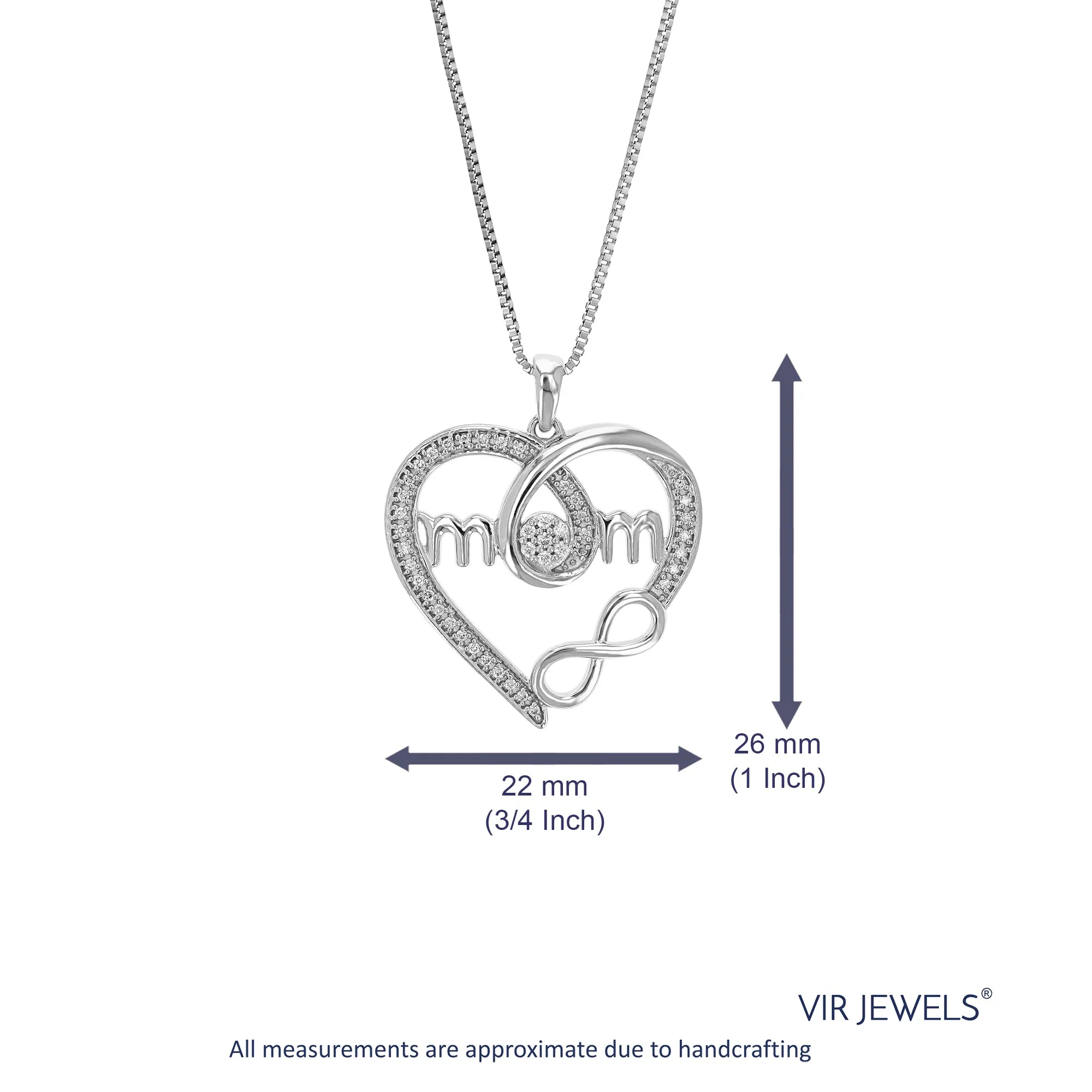 1/6 cttw Lab Grown Diamond Heart Pendant Necklace .925 Sterling Silver 1 Inch With 18 Inch Chain