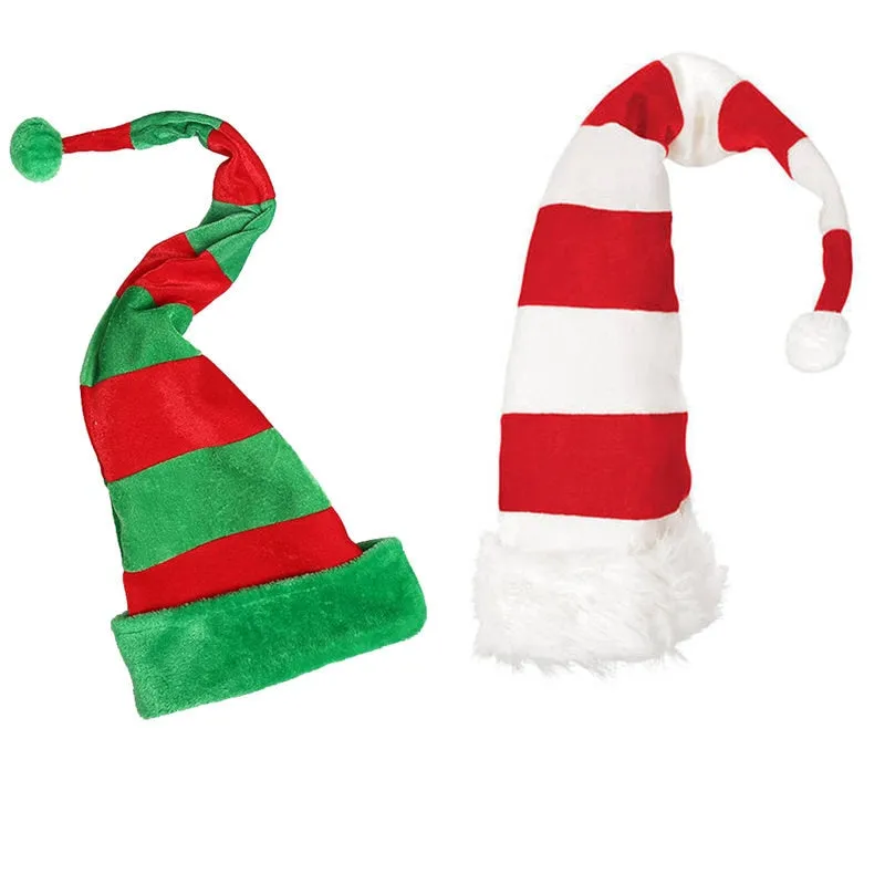 1PC Funny Party Hats Christmas Hats Long Striped Felt Plush Elf Hat Holiday Theme Hats Christmas Party Accessory