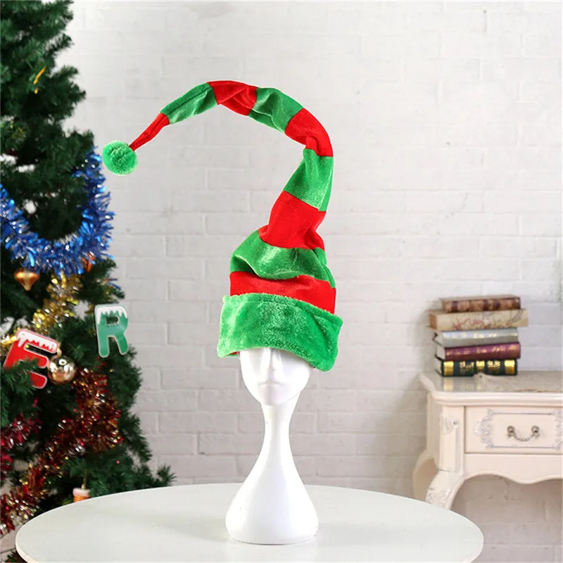 1PC Funny Party Hats Christmas Hats Long Striped Felt Plush Elf Hat Holiday Theme Hats Christmas Party Accessory