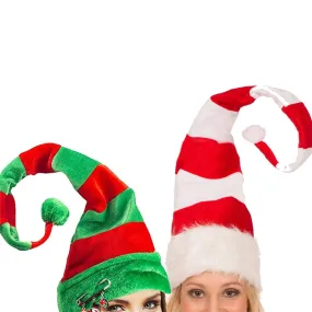 1PC Funny Party Hats Christmas Hats Long Striped Felt Plush Elf Hat Holiday Theme Hats Christmas Party Accessory