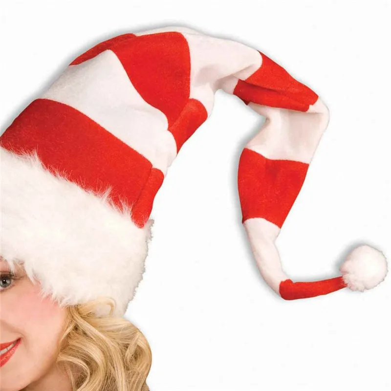 1PC Funny Party Hats Christmas Hats Long Striped Felt Plush Elf Hat Holiday Theme Hats Christmas Party Accessory