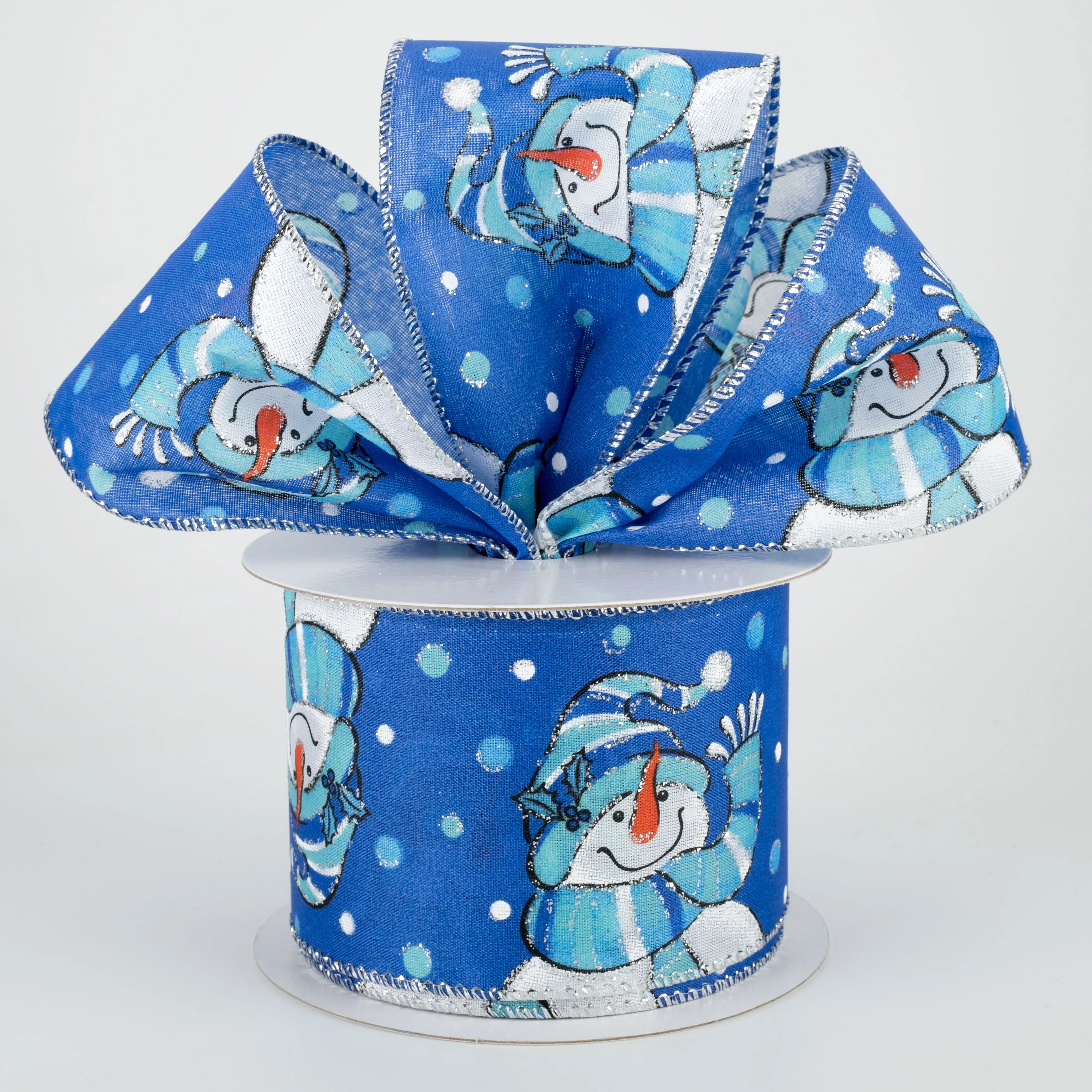2.5" Snowman Polka Dot Ribbon: Blue (10 Yards)