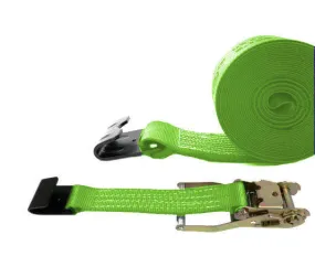 2" Hi-Viz Green Diamond Weave Ratchet Straps with Flat Hook