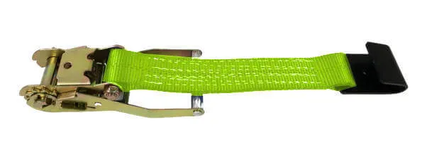 2" Hi-Viz Green Diamond Weave Ratchet Straps with Flat Hook