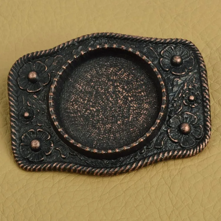 3.2" Silver Dollar Coin Bezel Belt Buckle Base, Verdigris Green Copper Patina, Antique Gold or Antique Copper, Made in USA, Each