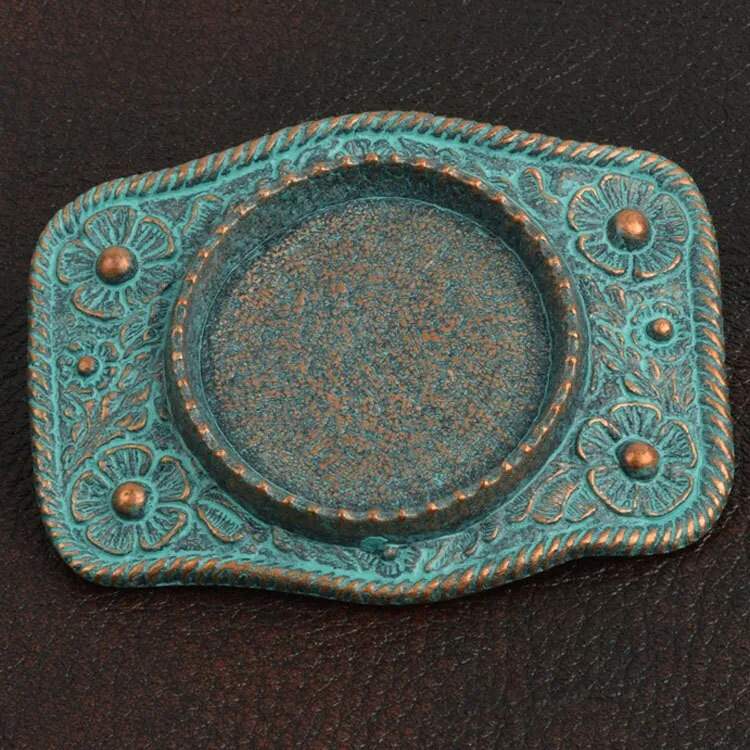 3.2" Silver Dollar Coin Bezel Belt Buckle Base, Verdigris Green Copper Patina, Antique Gold or Antique Copper, Made in USA, Each