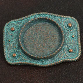 3.2" Silver Dollar Coin Bezel Belt Buckle Base, Verdigris Green Copper Patina, Antique Gold or Antique Copper, Made in USA, Each