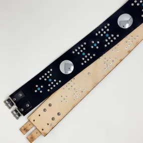 3.5" Handmade Black Leather Belt with Turquoise