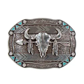37007 Nocona Rectangle Arrow Skull Feather Belt Buckle