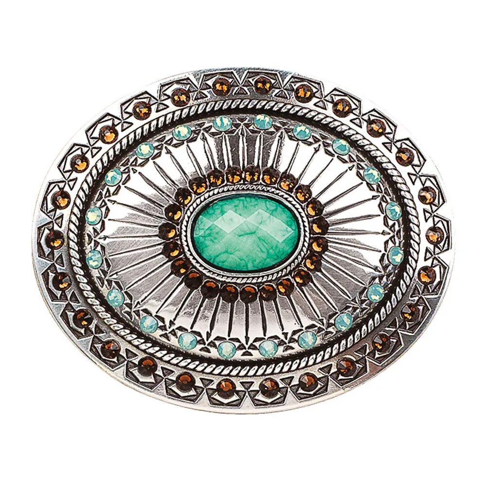 37975 Blazin Roxx Oval Trible Stamp Ladies Western Belt Buckle With Rhinestones