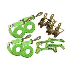 8-Point Tie Down Kit Twisted Snap Hooks Diamond Weave Hi-Vis GREEN