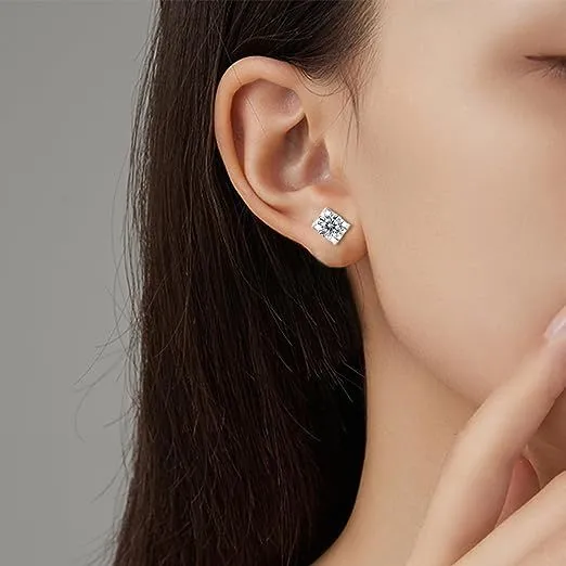 925 Silver Earrings for Women Stud Moissanite Diamond