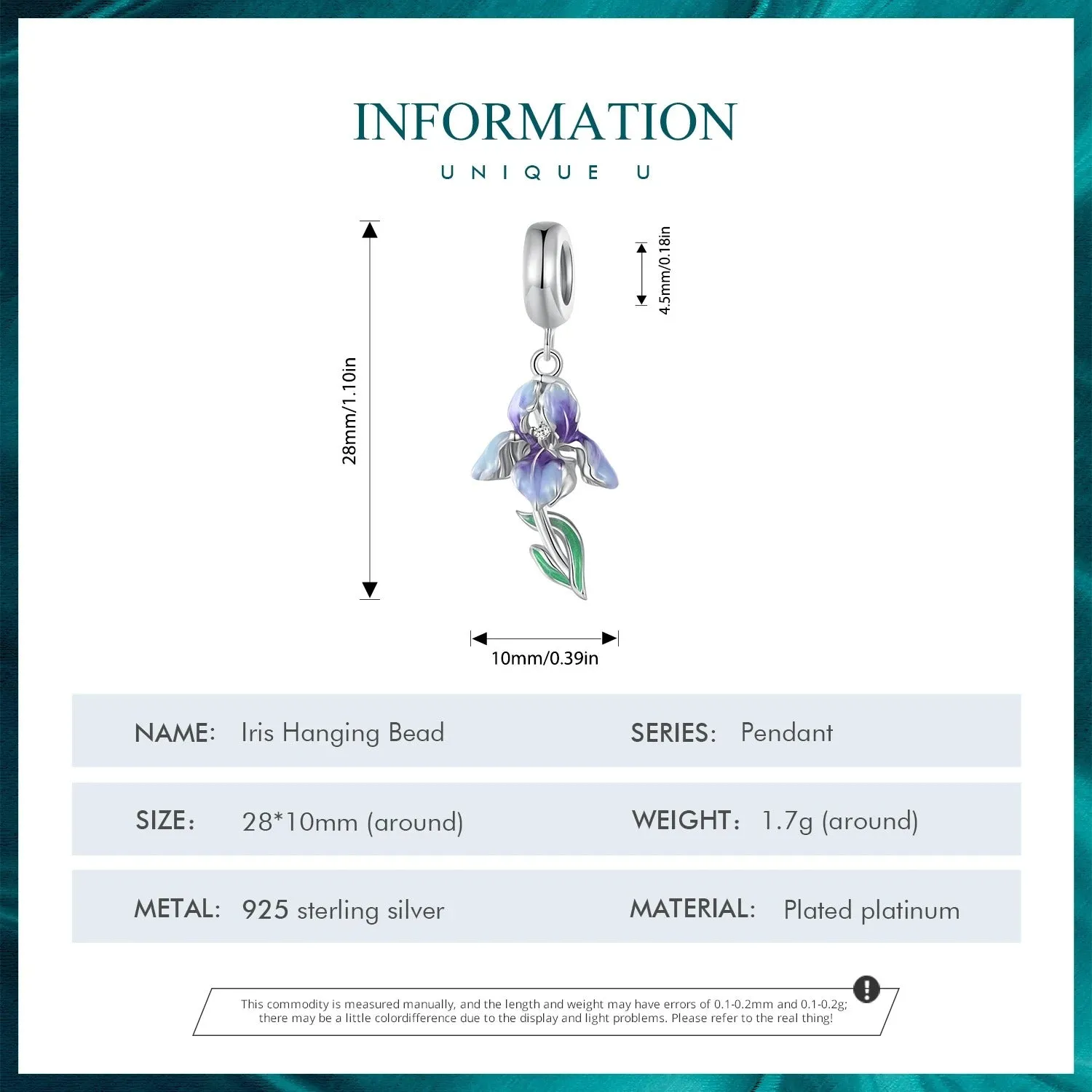 925 Sterling Silver Purple Enamel Iris Pendant Necklace Flower Neck Chain for Women Party Fine Jewelry Gift
