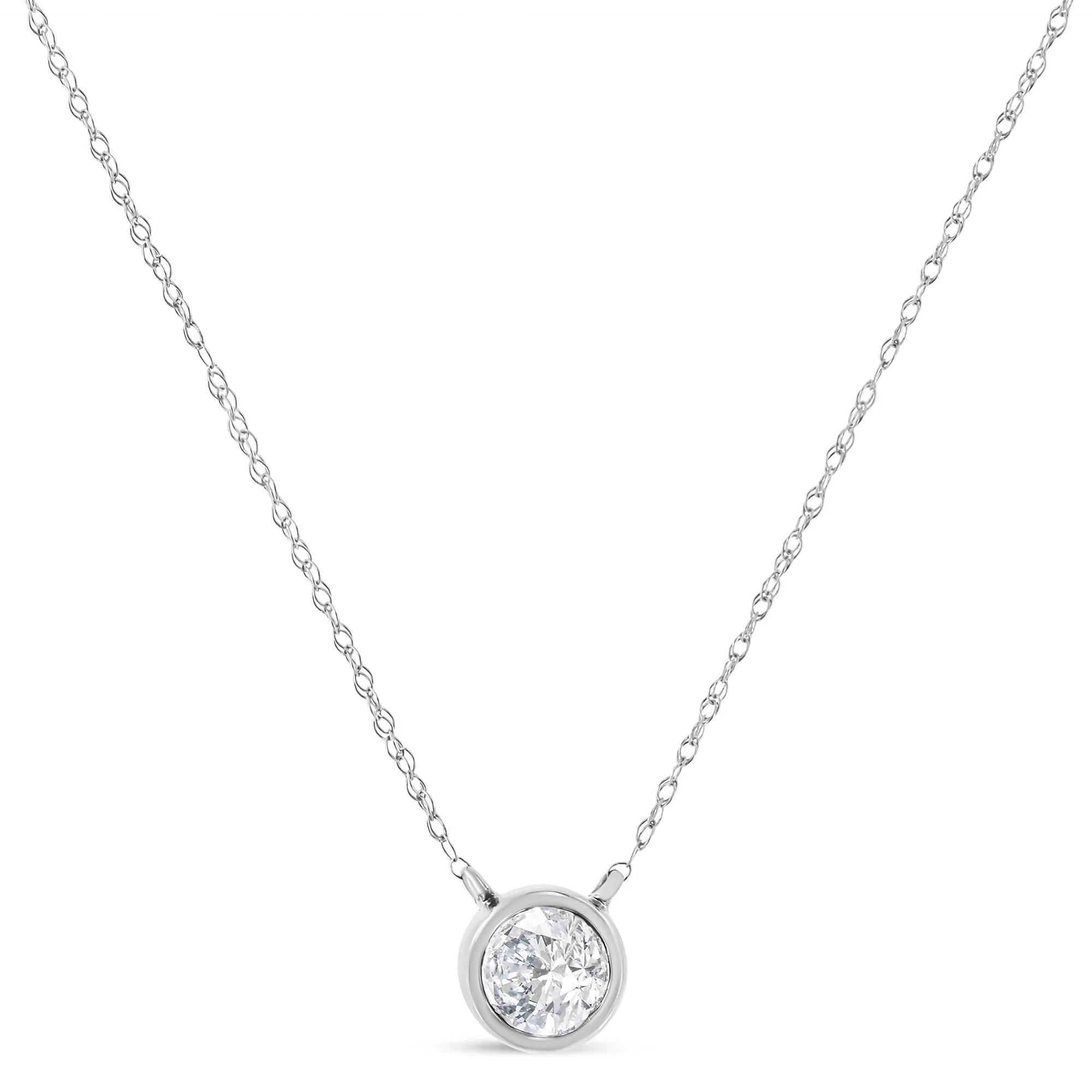 .925 Sterling Silver Round-Cut Diamond Bezel 18" Pendant Necklace (J-K Color, I1-I2 Clarity) by Haus of Brilliance