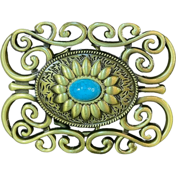 A8252 - Antique Brass Turquoise Stone Belt Buckle