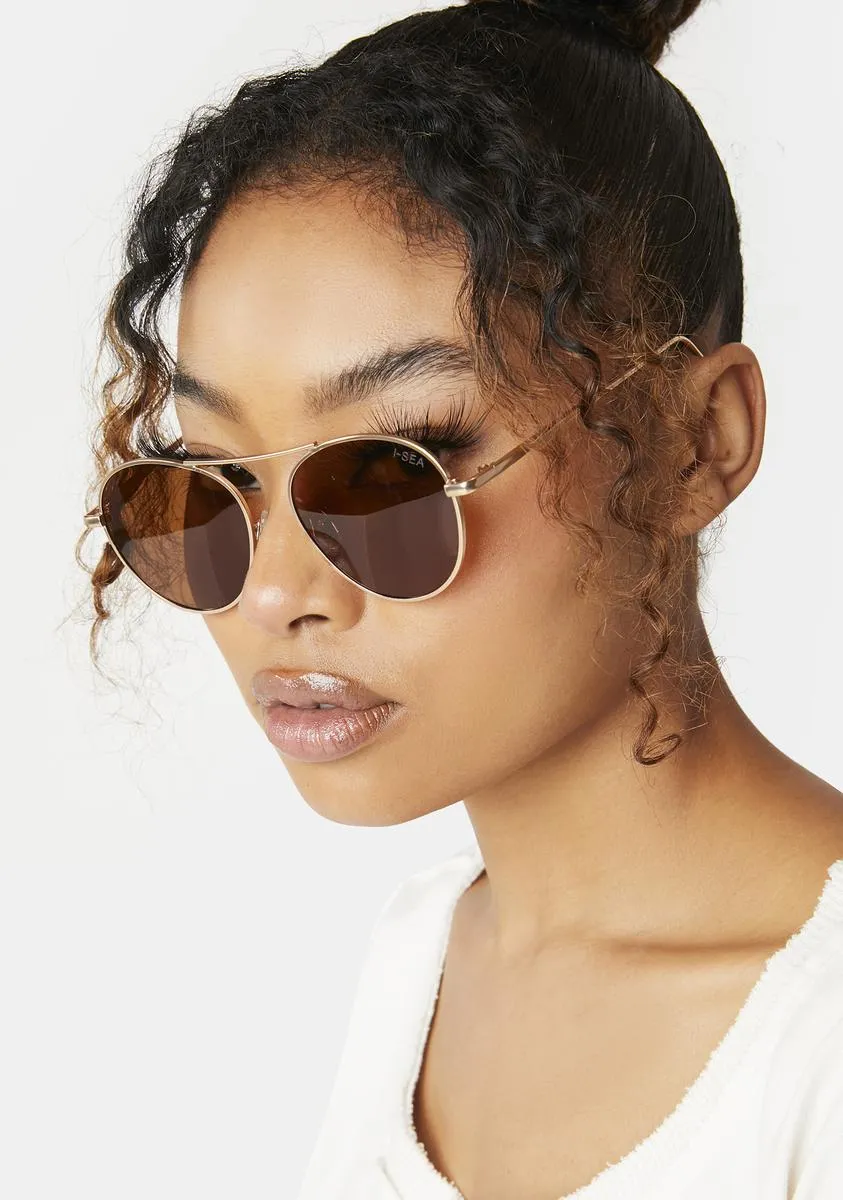 Ahoy Gold Brown Aviator Sunglasses