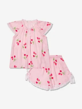 Amiki Children Girls Eliana Raspberry Print Short Pyjama Set in Pink