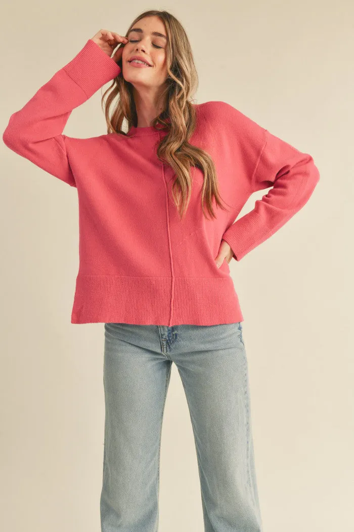 &Merci Raspberry Cream Split Hem Sweater