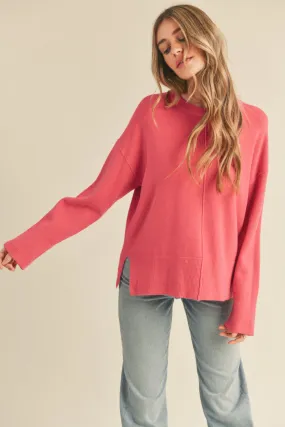 &Merci Raspberry Cream Split Hem Sweater
