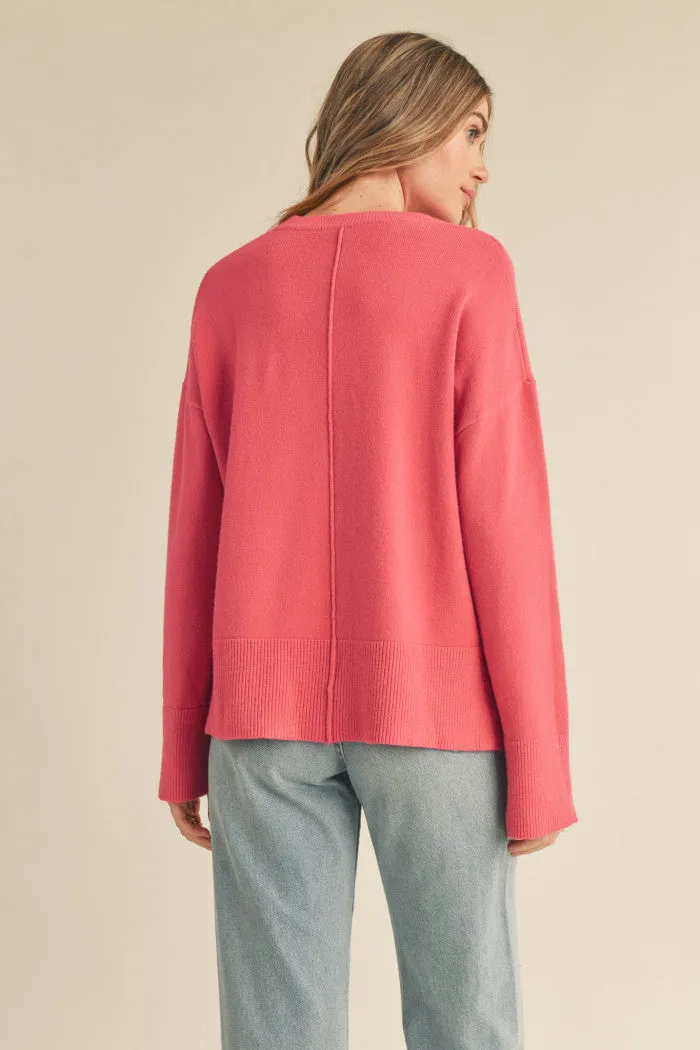 &Merci Raspberry Cream Split Hem Sweater