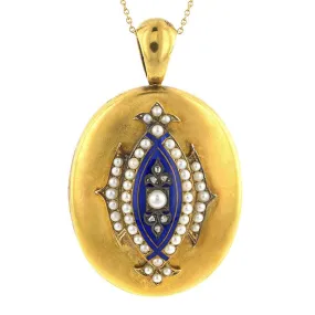 Antique Pearl & Diamond Enamel Locket
