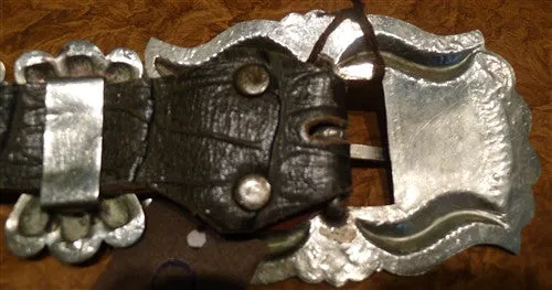 Antique Sterling Silver and Turquoise Concha Belt