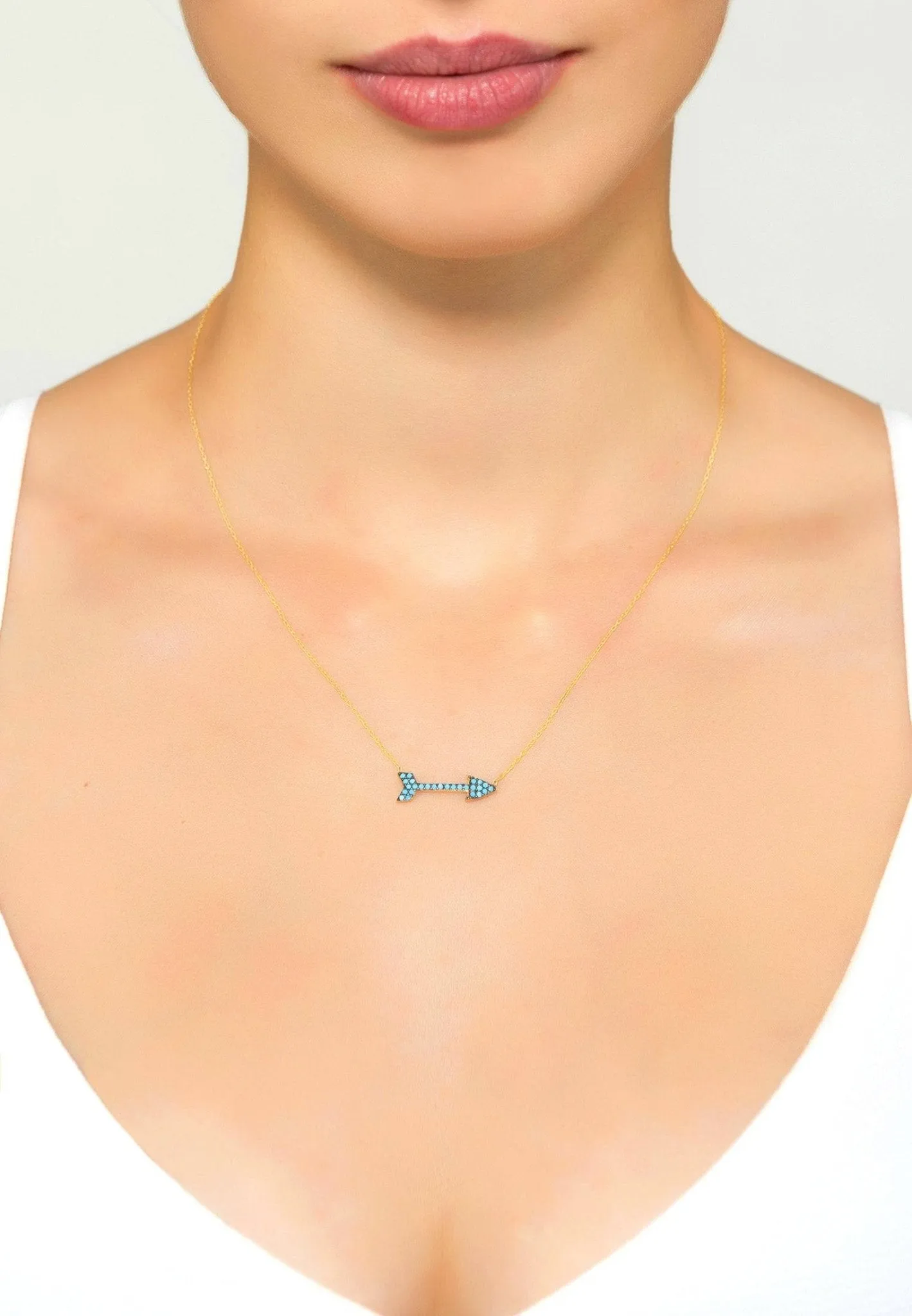Arrow Necklace Blue Turquoise Gemstone Rosegold