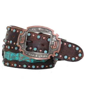 B851 - Brown Vintage Gator Inlay Belt