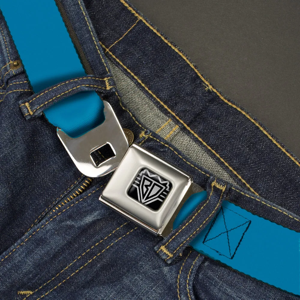 BD Wings Logo CLOSE-UP Full Color Black Silver Seatbelt Belt - Turquoise Webbing