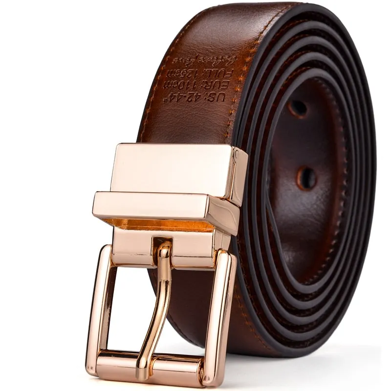 BELTOX Design Collection Men's Fashion 100% Genuine Leather Brown & Gold Tone Belts