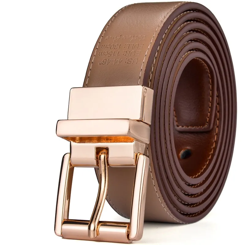 BELTOX Design Collection Men's Fashion 100% Genuine Leather Brown & Gold Tone Belts