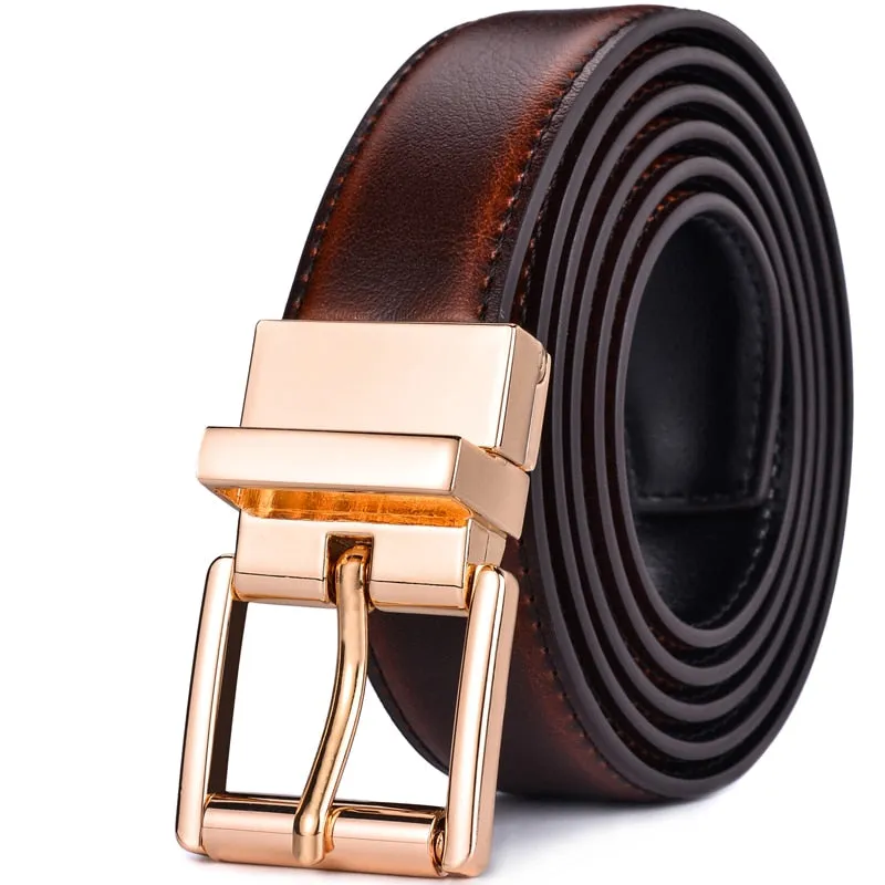 BELTOX Design Collection Men's Fashion 100% Genuine Leather Brown & Gold Tone Belts
