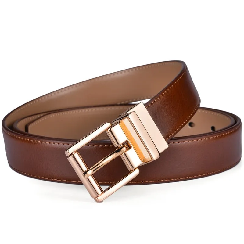 BELTOX Design Collection Men's Fashion 100% Genuine Leather Brown & Gold Tone Belts