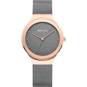 Bering Ladies Rose Gold Plated Grey Mesh Quartz Watch