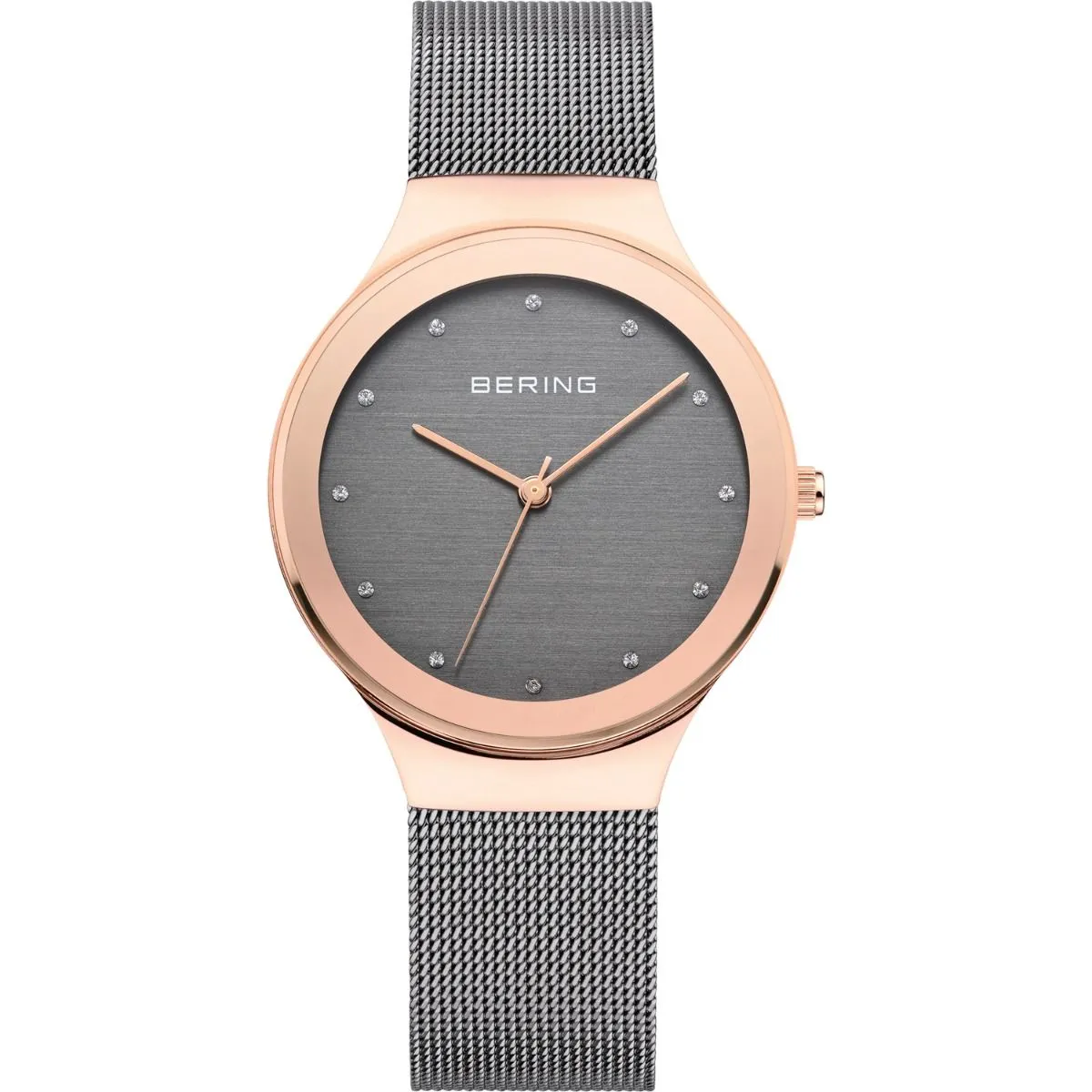Bering Ladies Rose Gold Plated Grey Mesh Quartz Watch