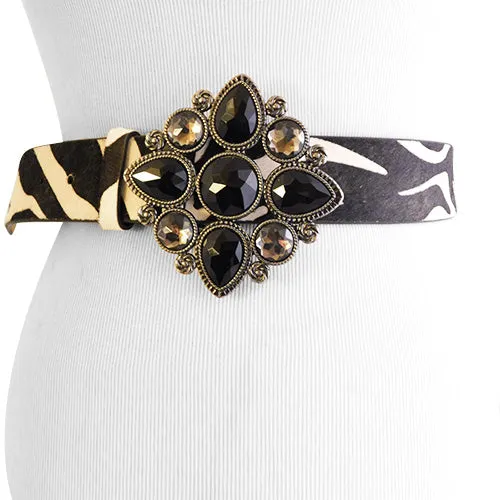 Black Faceted and Frosted Quartz Gun Metal Gray Belt Buckle