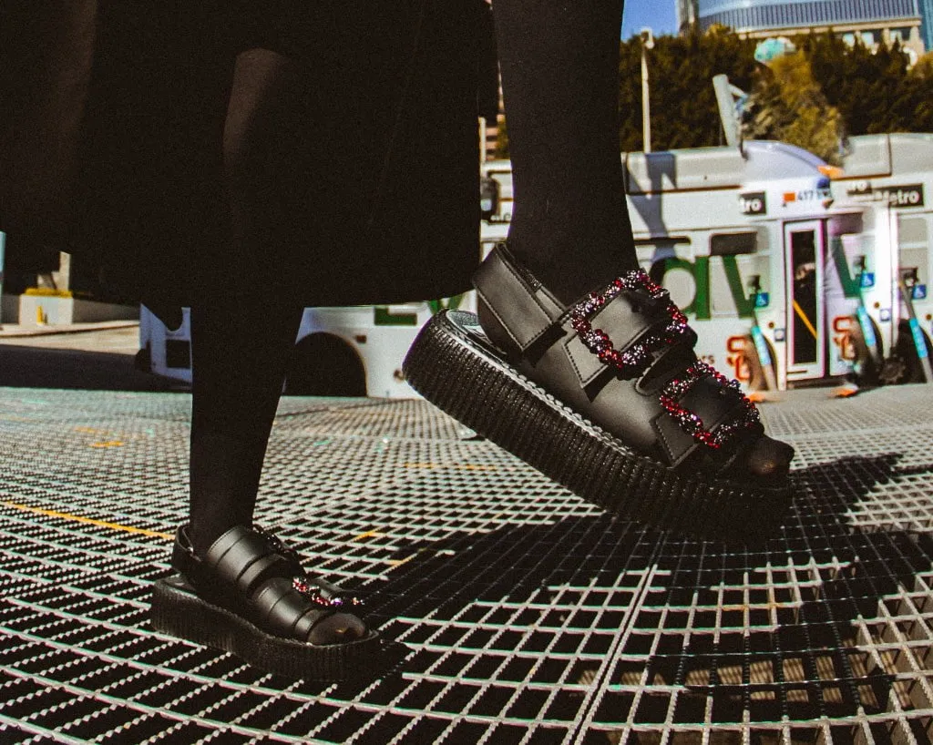 Black TUKskin™ 2-Buckle Diamond Sandal